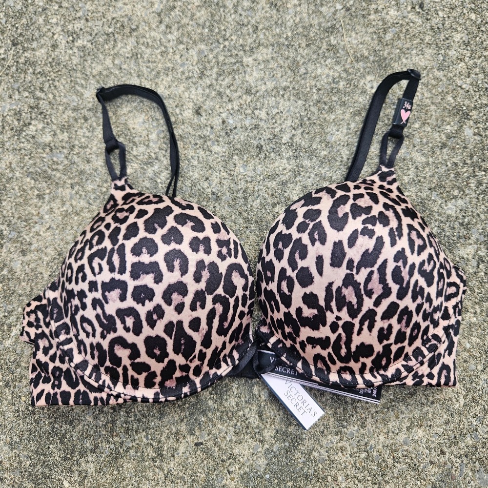 New Victoria's Secret 34B Bombshell Bra Leopard Print Push Up Brown Plunge